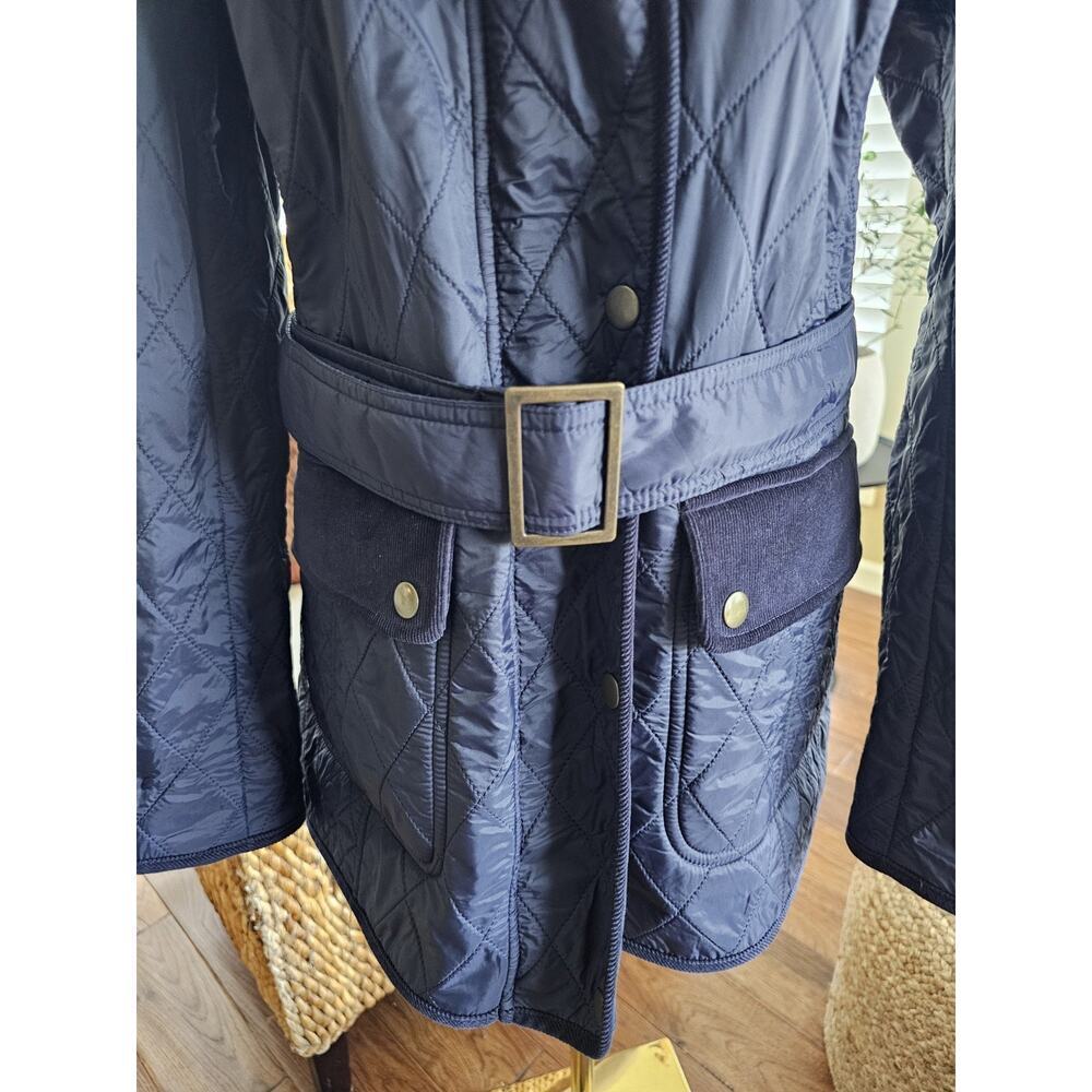 TALBOTS Navy Quilted Mid Length Barn Jacket Size L Equestrian Preppy - Picture 2 of 10